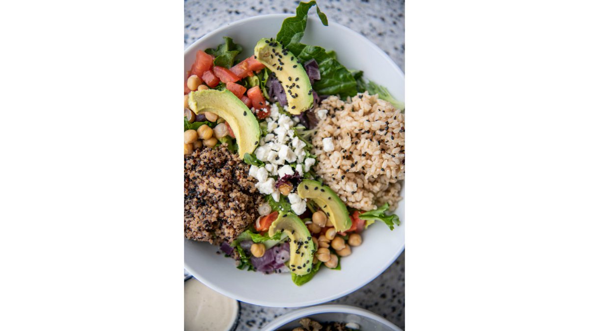 Check out this salad. 😎 . Our Multi Grain salad is filled with mixed greens, garbanzo beans, red onion, tomatoes, brown rice, quinoa, feta, avocado and our tahini vinaigrette. . #stl #curbsidestl #stlfood #healthylunch #healthyfoodie #tahinivinaigrette #goforthegood
