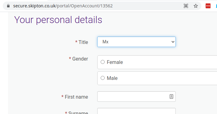 david_r_edgar's tweet photo. really, @skiptonbshelp? I think you might have missed the memo on what the whole purpose of the "Mx" title is... Why do you need to know an account holder's gender, anyway? https://t.co/rpX3hLjEJy