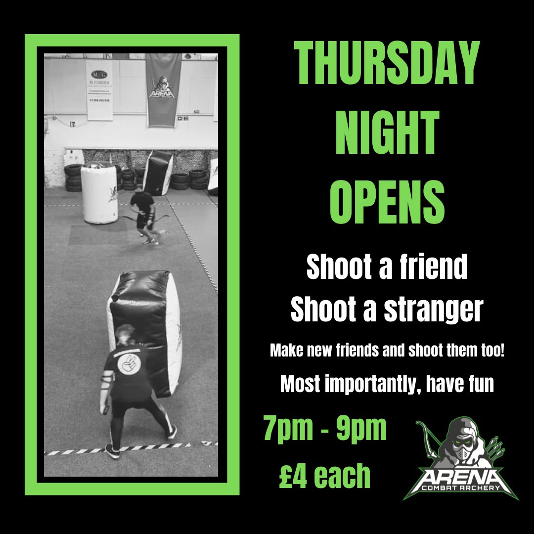 ACArchery's tweet photo. It's a rainy day but we're indoors! So why not come down to the Arena tonight for some #Thursdayfun? Where else can you go on a Thursday and shoot your friends for the price of a pint? #combatarchery #archerytag #archery #blackcountry #brierleyhill #nerf #nerfwars #birthdayparty https://t.co/4gL4HG5l3p