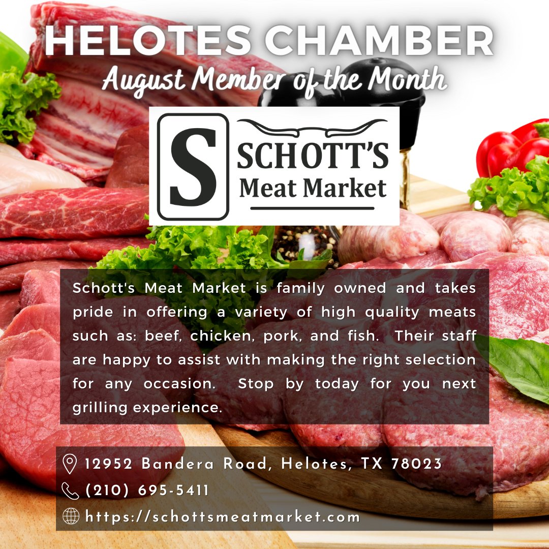 HelotesChamber's tweet photo. Congratulations to our August Member of the Month Schott's Meat Market! https://t.co/lUMRzCTRxw