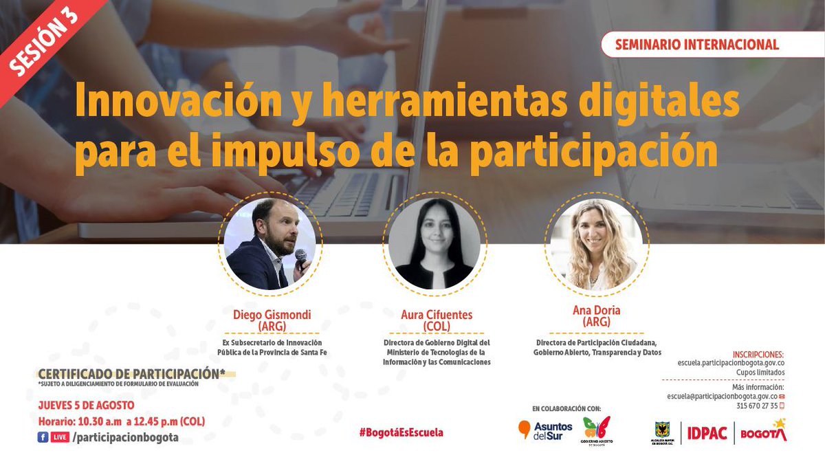 3er Jornada  “Seminario Internacional de #GobiernoAbierto” 🚀
🚀Hoy conversamos GovTech e Innovación

<a href="/yismondi/">Diego Gismondi</a> fundador del SantaLab
<a href="/CifuentesAura/">Aura Cifuentes</a> directora <a href="/GobDigitalCO/">Gobierno Digital</a> 
<a href="/anitadoria/">AD ✊💚</a> directora @LabBahiaGob 

🔴Organiza <a href="/AsuntosDelSur/">Asuntos del Sur</a> <a href="/BogotaParticipa/">Participación Bogotá</a>