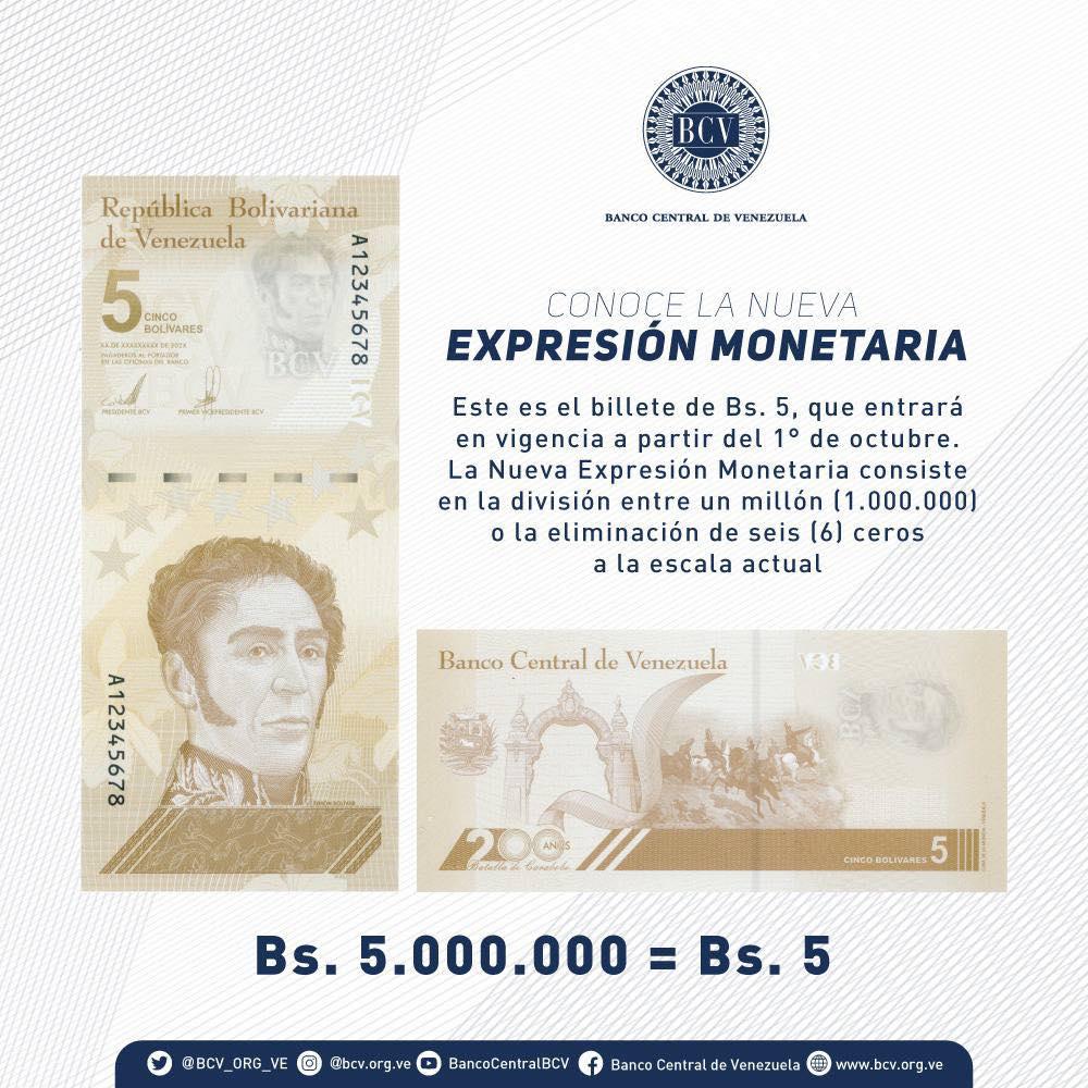 globovision's tweet photo. #Urgente Banco Central de Venezuela: A partir del #1Oct entra en vigencia el Bolívar Digital siendo esta una nueva reconversión monetaria https://t.co/TkG8zHDYwF