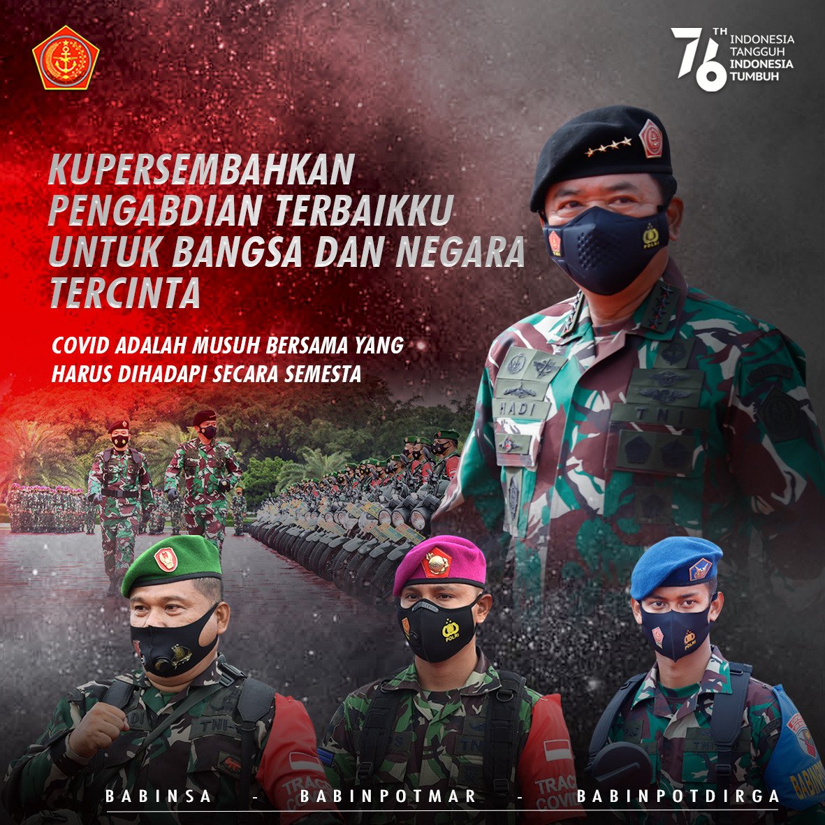 Puspen_TNI's tweet photo. Pengabdian terbaik untuk bangsa dan negara tercinta. 
.
Mari bersama kita hadapi Covid-19 secara Semesta
.
#tni #p5tni #puspentni #babinsa  #babinpotmar #babinpotdirga #bersamalawancovid19 #indonesia https://t.co/MRl7PvtPaG