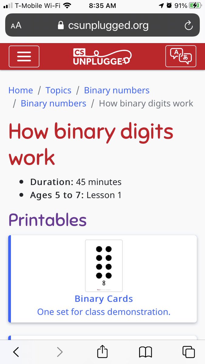 csinthemiddle's tweet image. What’s your favorite unplugged cs activity? I love using binary cards with my 7th graders. Check it out on cs unplugged.org @CSTANewJersey