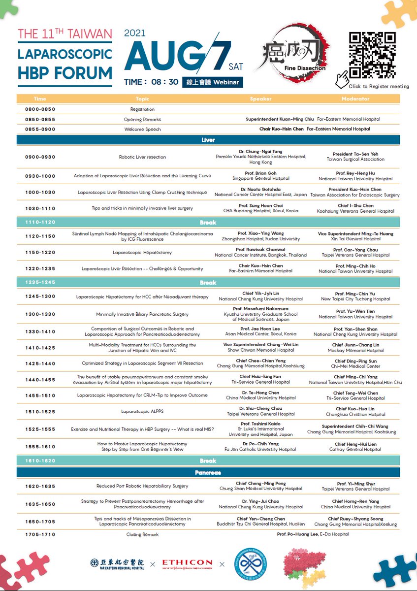 The 11th Taiwan Laparoscopic HBP Forum is happening this Saturday 7Aug21 at 0830 (GMT+8)! 
Amongst other amazing sessions, Prof. Goh <a href="/BrianKGoh/">Brian K. Goh</a> will be speaking on the "Adoption of lap liver resection and the learning curve".
Free registration at on-live.tv/index.php?c=HBP
<a href="/mysgh/">Singapore General Hospital (SGH)</a>