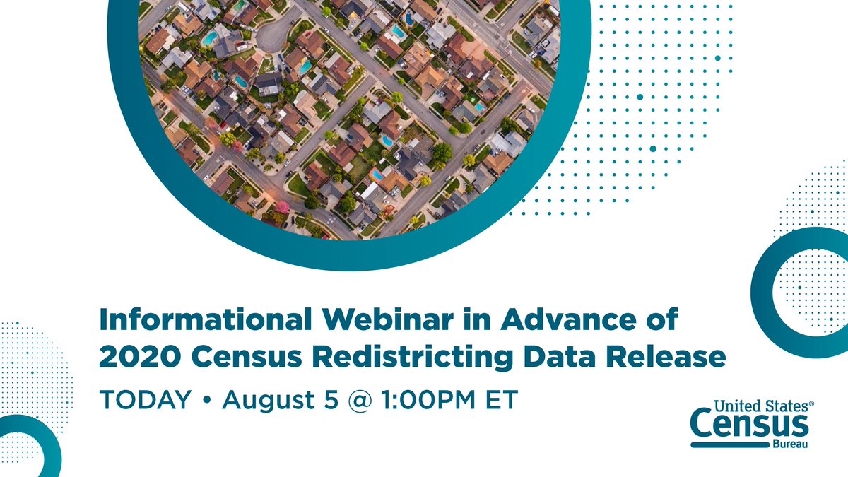 TODAY at 1:00PM ET attend our informational webinar to learn more about the upcoming #2020Census Redistricting Data release.  

Register here: go.usa.gov/xFRZA