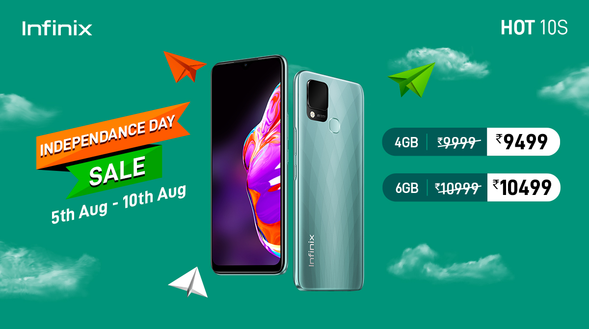 InfinixIndia's tweet photo. Still using your old slow device? Time to break free and avail #IndependenceDaySale offers on Infinix #HOT10S! #PlayItSmooth.
Buy now: https://t.co/wDUmsTC1Cc https://t.co/r52Wr7kIUH