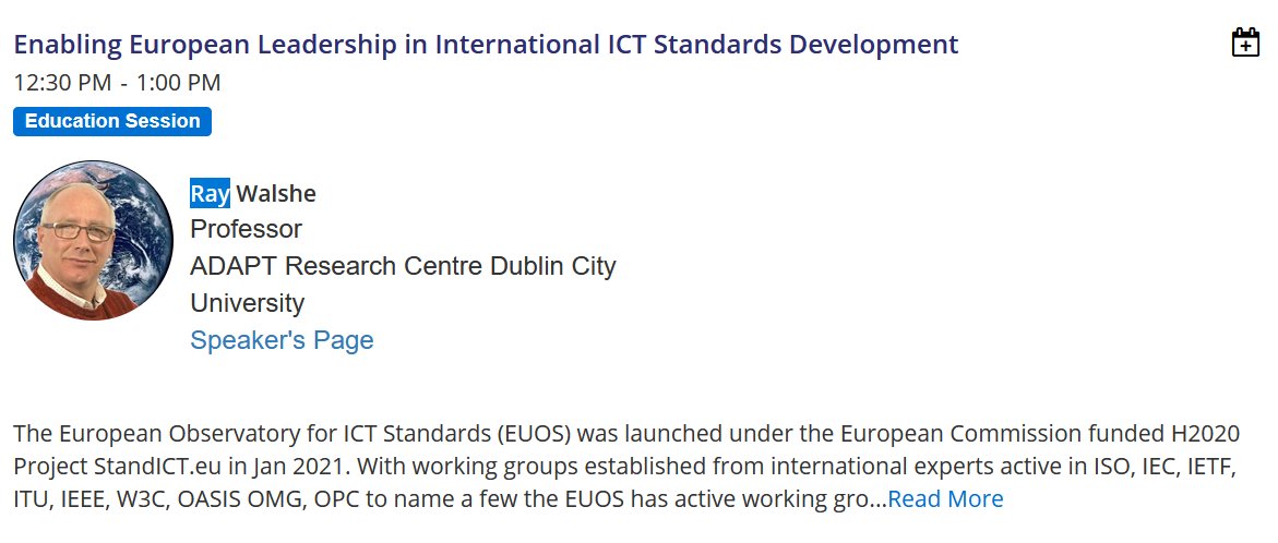 Stand_ICT's tweet image. Our #EUOS Director @RayWalshe will join today the 70th @SES_Standards Annual Conference presenting the activity of the EUOS TWGs in producing reports on key #ICT domains for the @EU_Commission &amp;amp; #standards experts.
⏰Tune in at 6.30pm (CEST)
whova.com/web/sesco_2021…