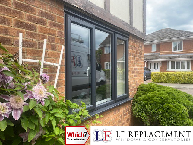 LFWindows's tweet photo. Another lovely job completed by the team! 
Here we fitted a Deceuninck Anthracite Woodgrain Foiled Externally White PVCu Window manufactured by us. https://t.co/KQpwqmmv45