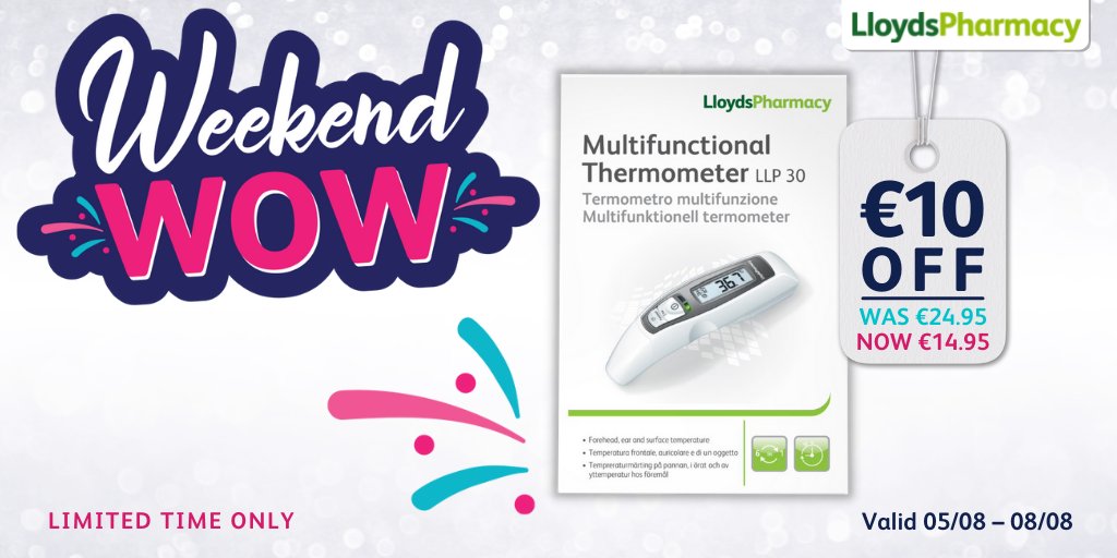LloydsPharmIre's tweet image. A household essential ... our Multi-functional Thermometer is NOW €14.95.  SAVE €10 for a limited time only!

Valid in stores from today until Sunday, August 8th.

#Weekendwow #Lloydspharmacy