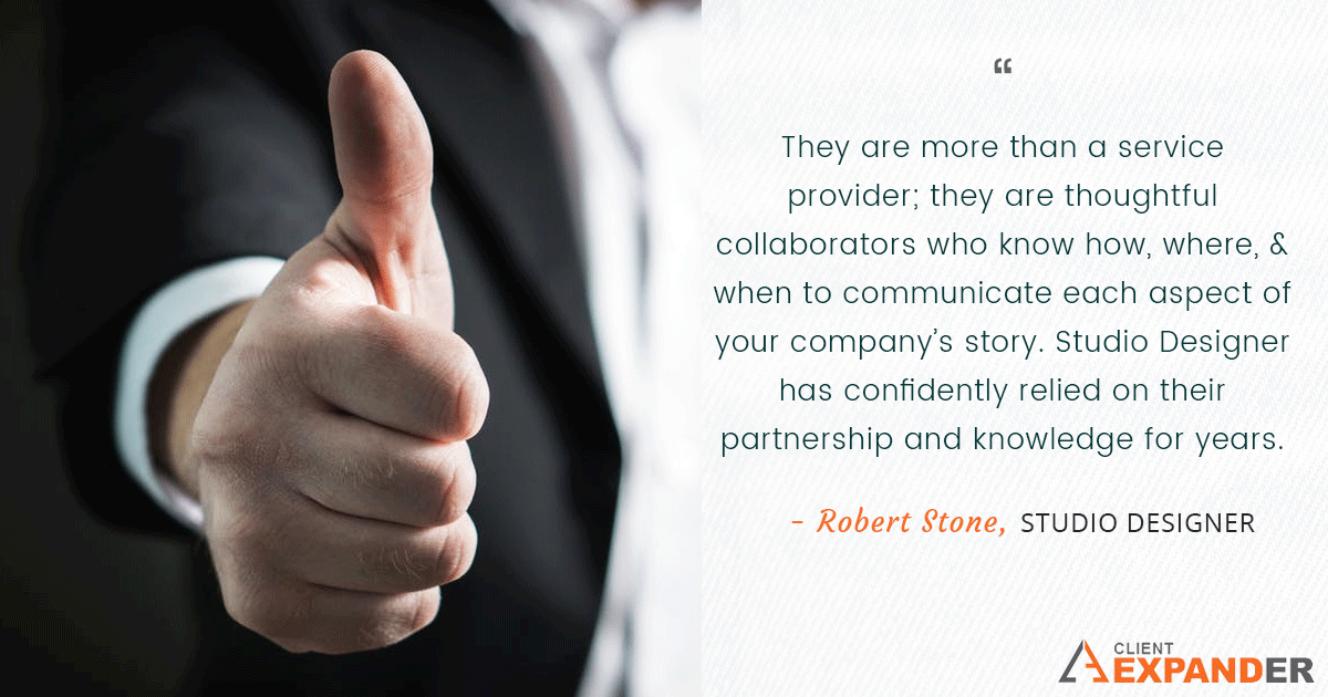 "Studio Designer has a special appreciation for the reliability and professionalism of Client Expander... their expertise in marketing and social media is unmatched." 

goo.gl/oBaxfV