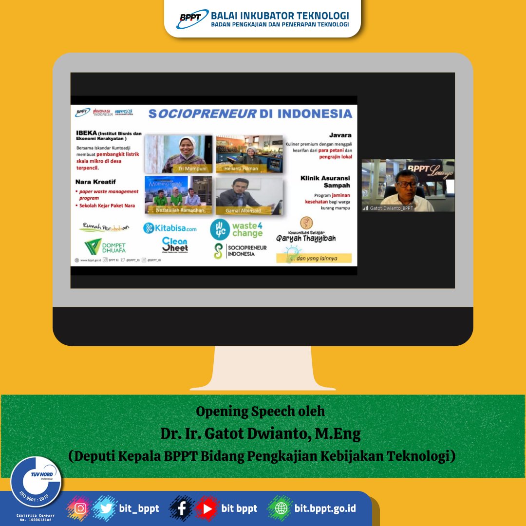 bit_bppt's tweet image. Webinar BIT
Puspiptek, 5 Agustus 2021

Balai Inkubator Teknologi telah melaksanakan Webinar dengan mengambil tema Pengembangan Startup dan Social Entrepreneurship. 

#BPPT #bppt_ri #bit #bit_bppt #sociopreneurs #Webinar #solidsmartspeed #43tahun