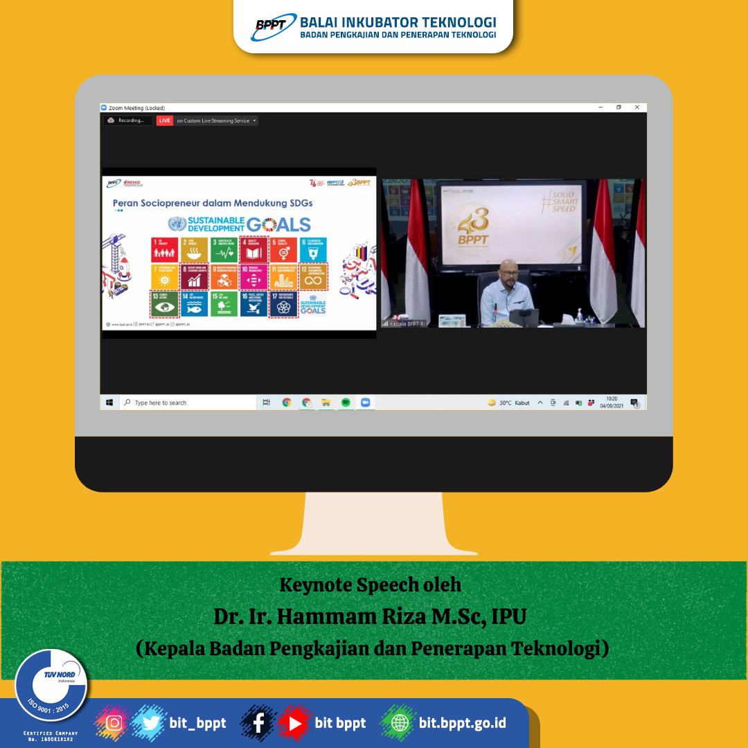 bit_bppt's tweet image. Webinar BIT
Puspiptek, 5 Agustus 2021

Balai Inkubator Teknologi telah melaksanakan Webinar dengan mengambil tema Pengembangan Startup dan Social Entrepreneurship. 

#BPPT #bppt_ri #bit #bit_bppt #sociopreneurs #Webinar #solidsmartspeed #43tahun