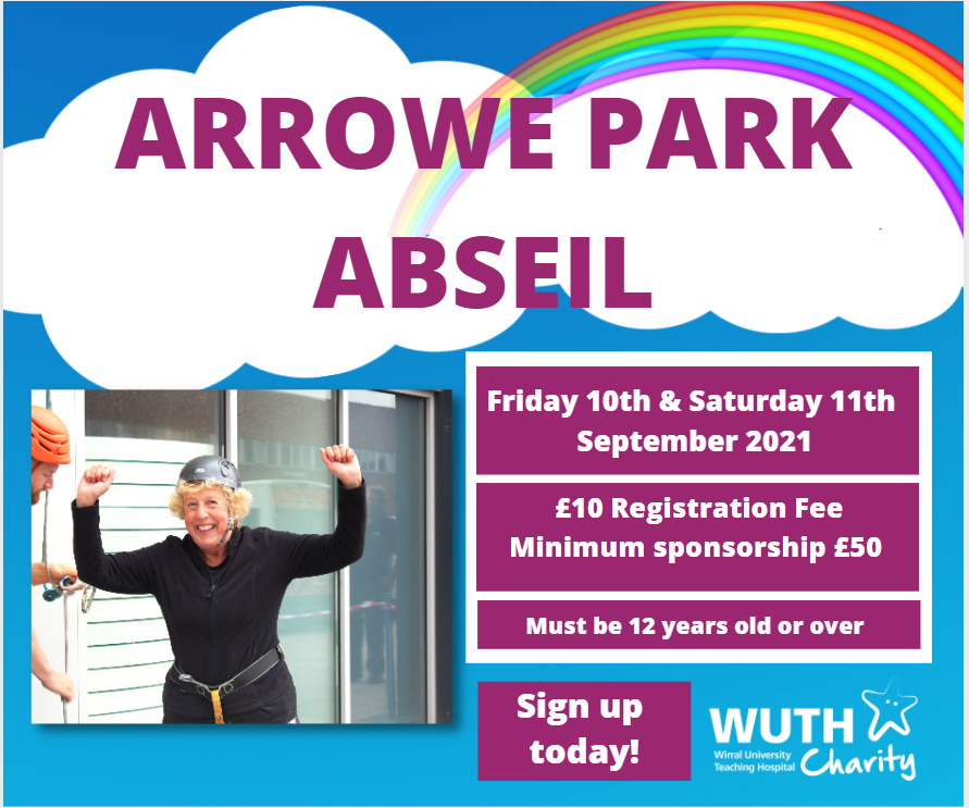 Have you signed up to this year Arrowe Park Abseil ? Places are filling up fast so contact the team today and book your place!
Call 0151 482 7788 or email WUTH.Charity@nhs.net 
<a href="/WUTHSeal/">WUTH SEAL Unit</a> <a href="/MacglashanClare/">Clare macglashan 💙</a> <a href="/RadioClat1386AM/">Radio Clatterbridge 🔊 Listen online and on 1386am</a> @WIRRALGLOBENEWS <a href="/lynsey21up/">Lynsey Gorman</a> <a href="/Vanessajking03/">vanessa king</a> <a href="/gingerjules/">Julie Reid</a>