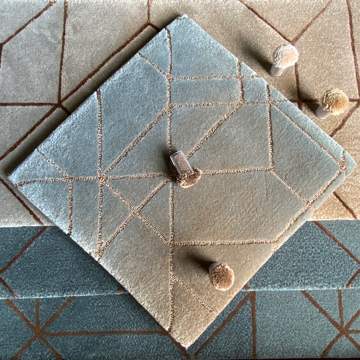 GEOMETRY….. created in a delicious combination of teal, stone and copper! One design, several rugs and each one interpreted in a slightly different way. 
#rugdesign #luxuryhomes
#interiordesign
#interiorstyling