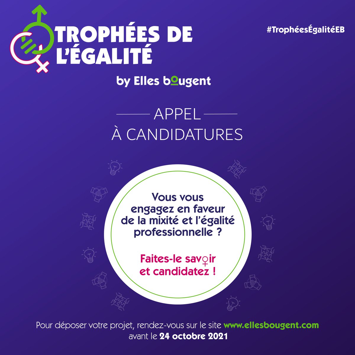 EB_Aquitaine's tweet photo. 🏆Trophées de l’égalité d’@Ellesbougent ! 
https://t.co/wmmFZXOu9H

Profitez du calme des vacances pour monter votre dossier et déposer votre candidature ! 
#tropheesellesbougent #tropheesdelegalite #tropheesEB2021 #mixite https://t.co/E348Bxq9r0