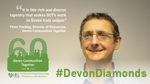 DevComsTogether's tweet photo. It's #DevonDiamond time and this time it's our own Director of Resources, Peter Harding, who has worked for DCT for over 20 years and has had many other roles in the voluntary sector in Devon. Read about Pete here: https://t.co/y1pW6lOC4U #DCTis60 https://t.co/0PaBmkZXWZ