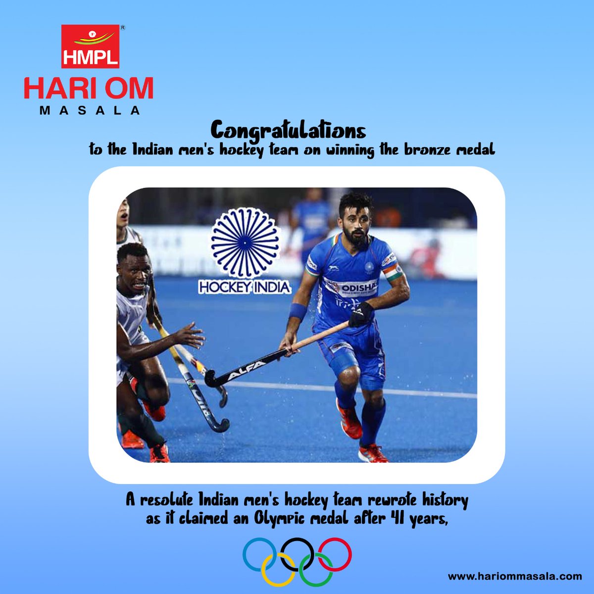 hariommasala's tweet photo. Congratulations
@TheHockeyIndia
Indian men's hockey team has ended their 41-year wait to win a medal in the Olympics after they defeated Germany and won a bronze medal.

#hockeygame #hockey  #hockeylife #hockeyplayer #hockeyislife #hockeyplayers #gamewinner https://t.co/ToChS364nf