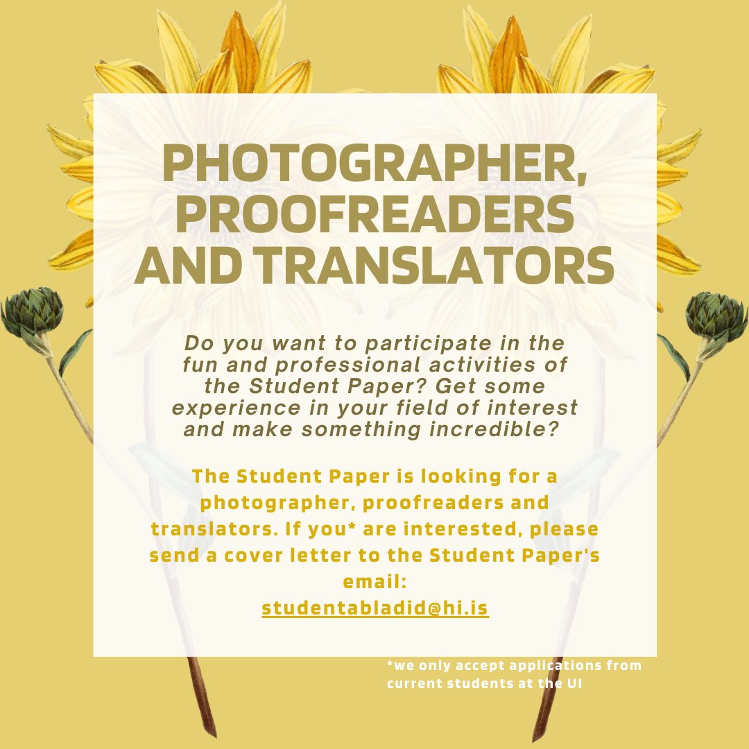 Við leitum að ljósmyndara, prófarkalesurum og þýðendum!

// 

We are looking for a photographer, proofreaders and translators!