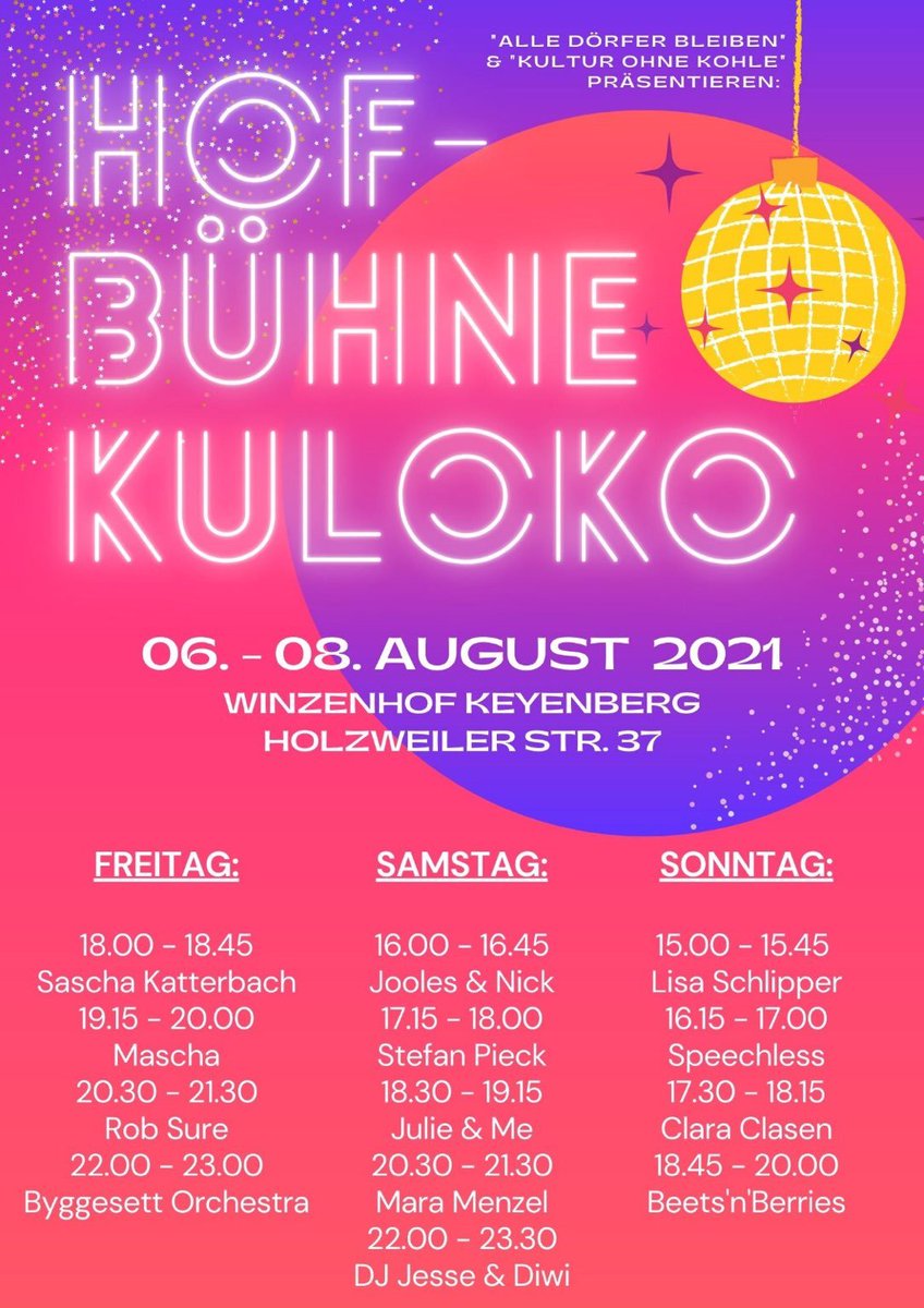 AlleDoerfer's tweet photo. Morgen fängt die #kuloko an! 🎉 Los geht's u.a. mit 3 Tagen Musik auf der Bühne im wunderschönen Hof der Winzens in #Keyenberg. Das wird ein Fest! 🎺🎤🎸
#AlleDörferBleiben lebenswert! https://t.co/qMWq0WUGtx