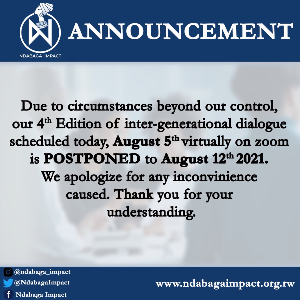NdabagaImpact's tweet photo. Please accept our apologies with regards to this unfortunate matter. We regret any inconvenience this may cause you, even though We've tried our best to inform everyone as soon as possible. We appreciate your understanding.

#ndabagaimpact #rwot #jobcreation #RwoT https://t.co/GG2GdrQeiM