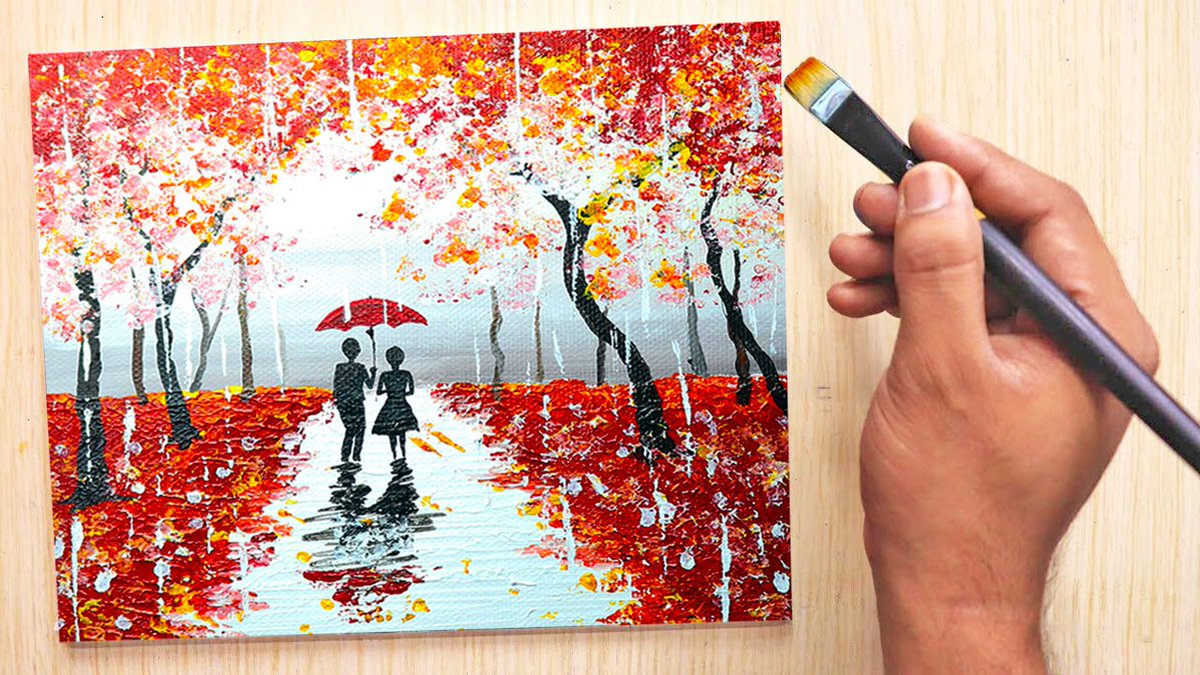 Romantic Couple Walking in the Rain | Red Acrylic Painting Step by Step youtu.be/rNU_8B_NPU0 via @YouTube