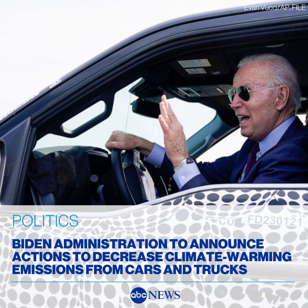 ABC's tweet photo. Pres. Biden to sign an executive order setting a goal that half of all new vehicles sold by 2030 are zero emissions vehicles. https://t.co/uZBfo8y4pO https://t.co/1E5DrCrXqW