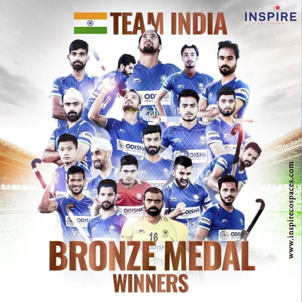 inspirecospaces's tweet photo. Historic! Every Indian's memories will be engraved on this day. Team Inspire Co-Spaces congratulates on winning bronze for India.

Call us to book your seats on 8291273020 or email us at sales@inspirecospaces.com

#InspireCoSpaces #Olympics #Tokyo2020 #IndianHockeyTeam #Hockey https://t.co/u67H7rRUkw