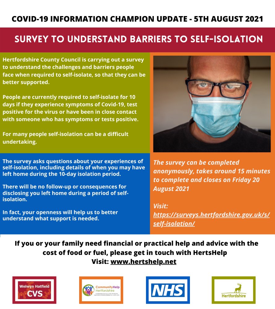 WH_CVS's tweet photo. Information Champion: Update 5th August
Links to information, surveys and resources can be found on our website https://t.co/09B2OisV3r

#WHCVS #COVID19 #EastandNorthHerts #PublicHealthAdvice #WelwynHatfield #HertsLife #Hertfordshire #InformationChampionUpdate https://t.co/dlMqLF95sk