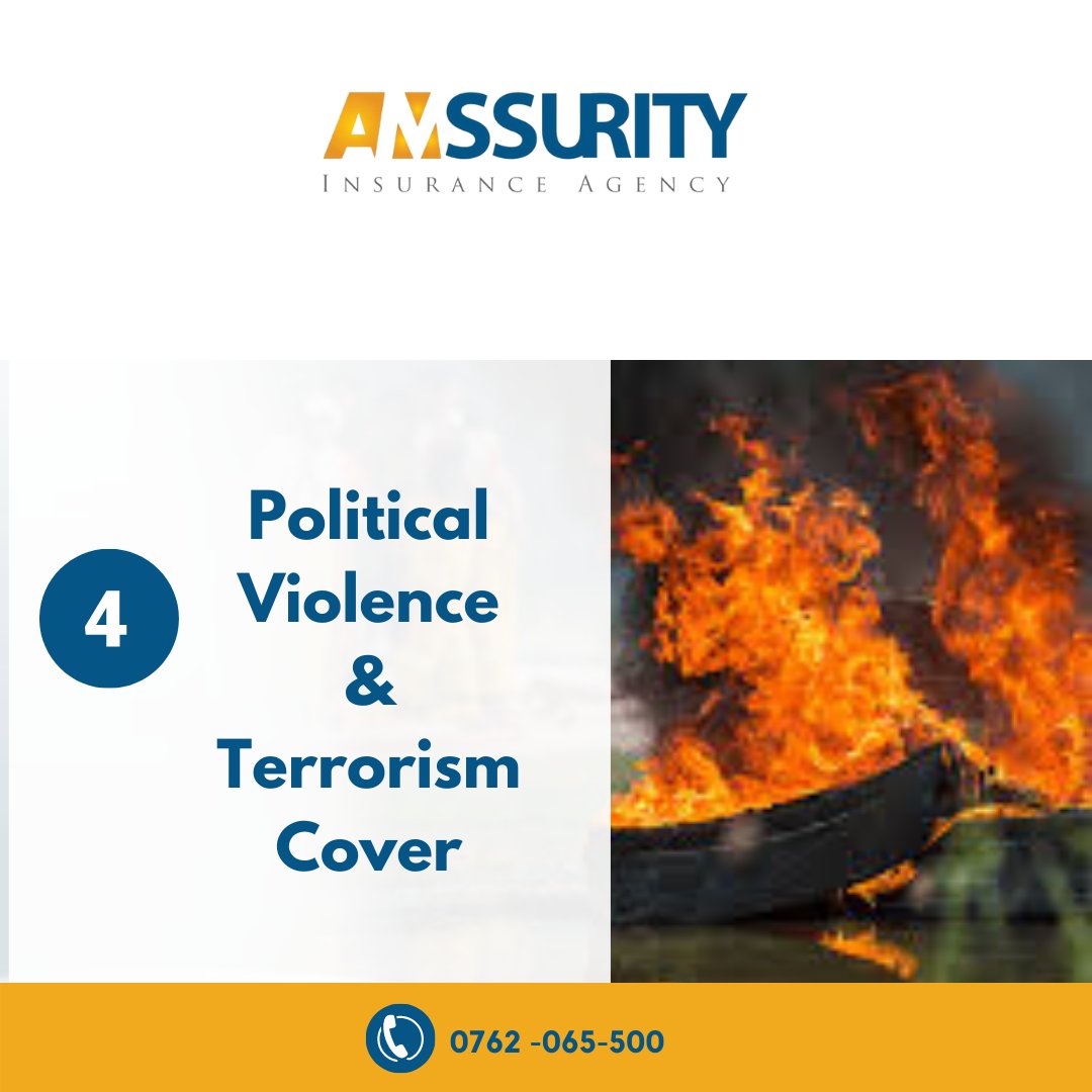 amssurity's tweet image. Just as the name suggests, it covers you against politically motivated damages and terrorism. 
#politicalviolenceinsurance #terrorisminsurance #insuranceaddons