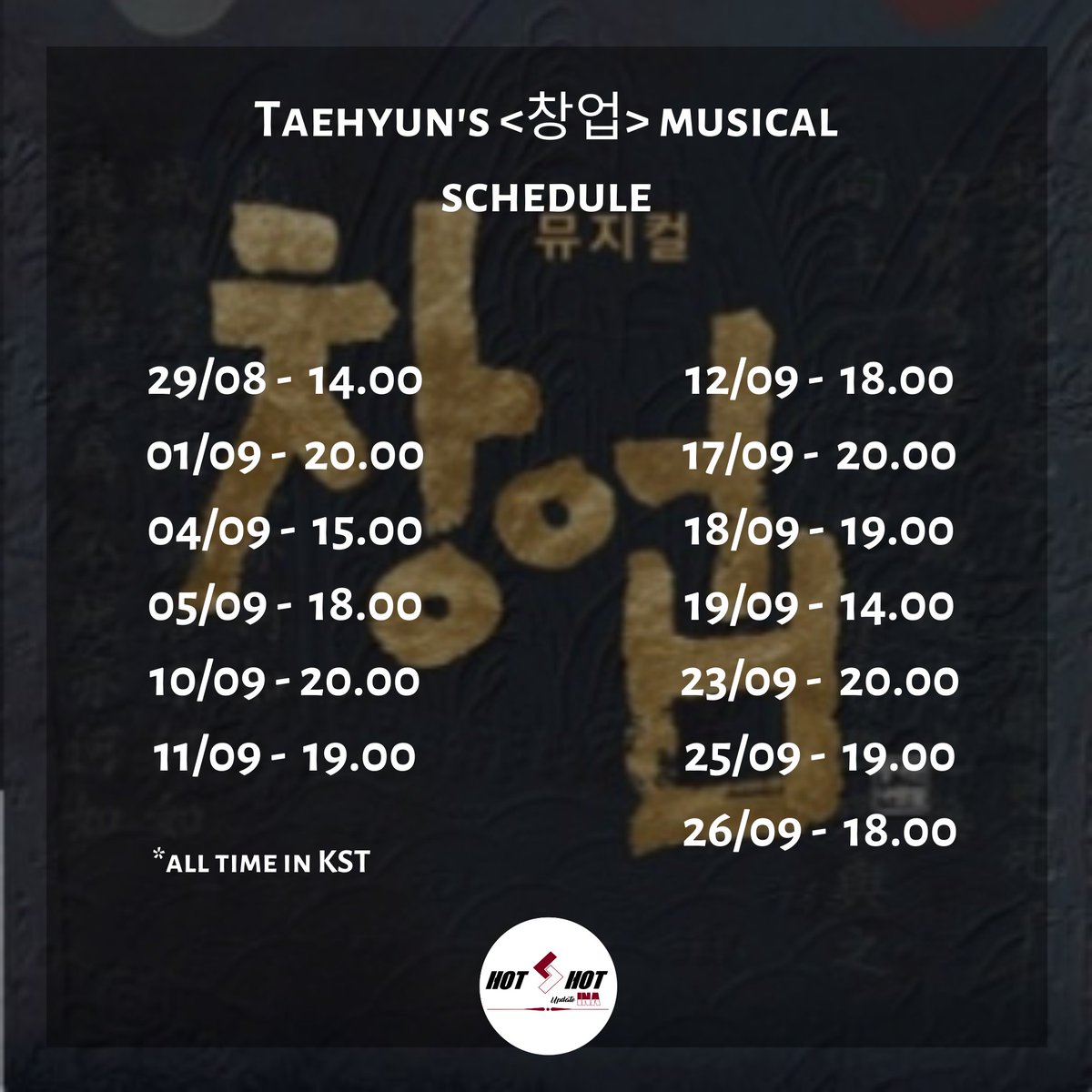 [INFO] #ROHTAEHYUN <창업> Musical Schedule

©shiningpeople2020
#ROHTAEHYUN #노태현 #뮤지컬창업 #hotshotupina <a href="/RTH_officialtwt/">노태현 ROHTAEHYUN</a>