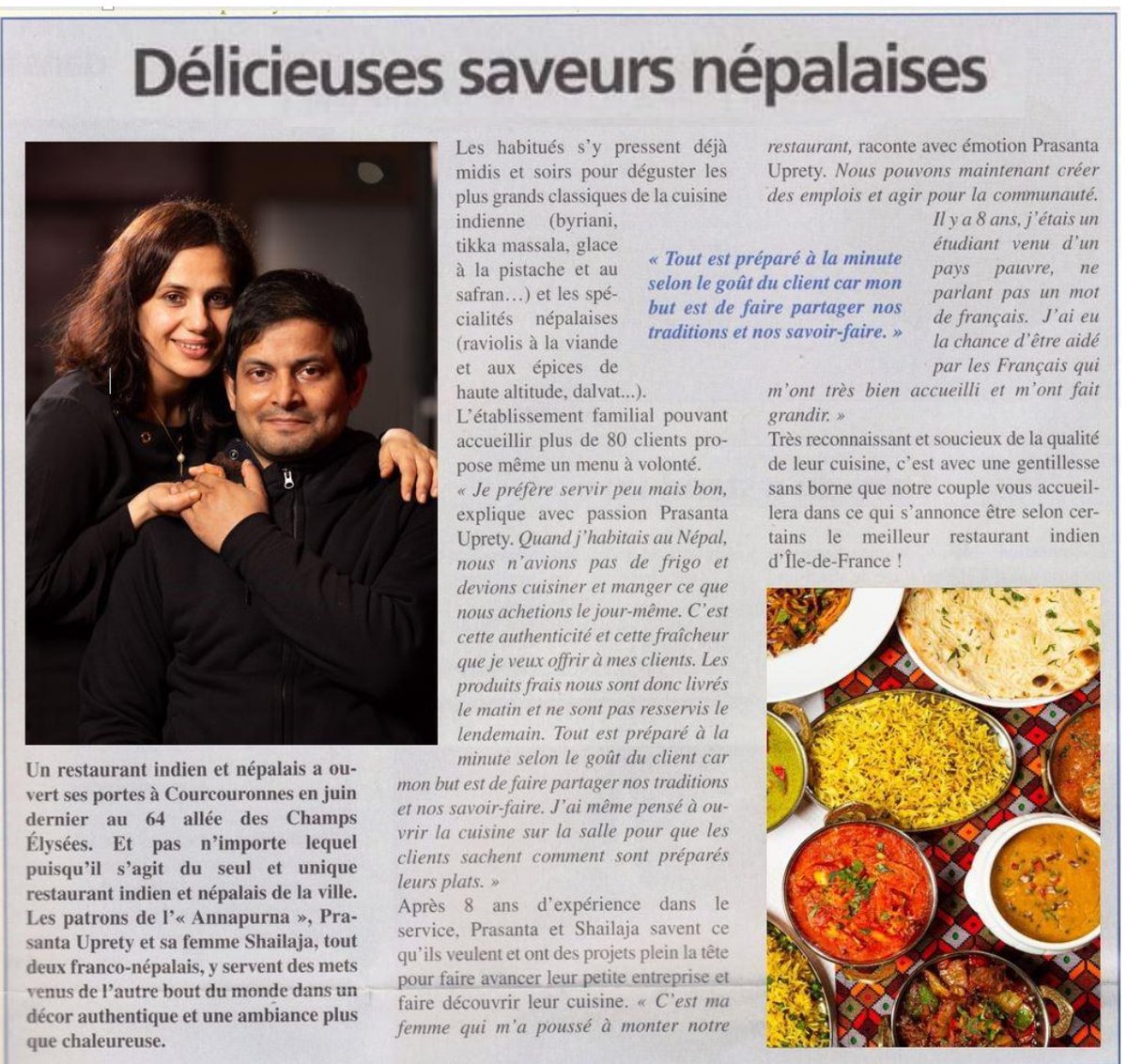 Chez Ram
Prasanta Uprety et Shailaja Adhikari
Restaurant spécialités népalaises et indiennes
64 Allée des Champs Elysées, 91080 Évry-Courcouronnes

#chezram #restaurant #evry #nepal  #food #restonepalais #restoindien #foodie #chef #gastronomie #gastronomy
 Photo: Olivier Gascoin