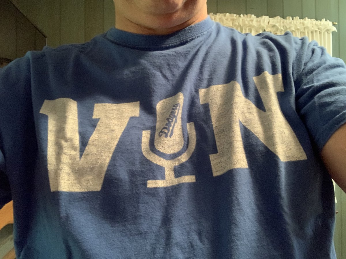 double5's tweet photo. Of course I'm wearing a @TheVinScully t-shirt today. It's the 100th anniversary of the first baseball broadcast! #InTheBooth #radio #radiogaga #ontheradio #radiobaseball #baseballradio100 #baseball #LoveSportscasting #PlayByPlay (please ignore the @Dodgers logo) https://t.co/F5s17KXJyG