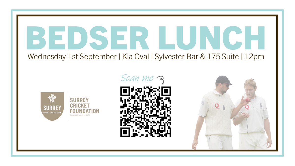 With less than a month to go, have you booked your Bedser Lunch ticket?🎟️🍽️ Enjoy a 3-course lunch & hear from our legendary guest speakers, Matthew Hoggard, Steve Harmison and host Martin Bayfield 🏏💬 Just can the QR code below and secure your place ⬇️