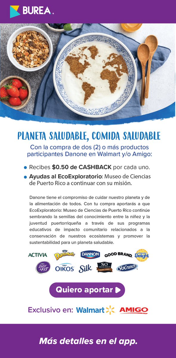 adamonzon's tweet photo. @Danone ayuda al @ECOEXPLORATORIO con donación de $0.50 hasta 30 septiembre, si los compras en Walmart/Amigo y subes a app #Burea. Agradecidos de aportación a misión del museo para seguir ofreciendo programas educativos a nuestros niños y jóvenes. 🥰 #saludyprevencion #STEM https://t.co/oKko4Mj13L