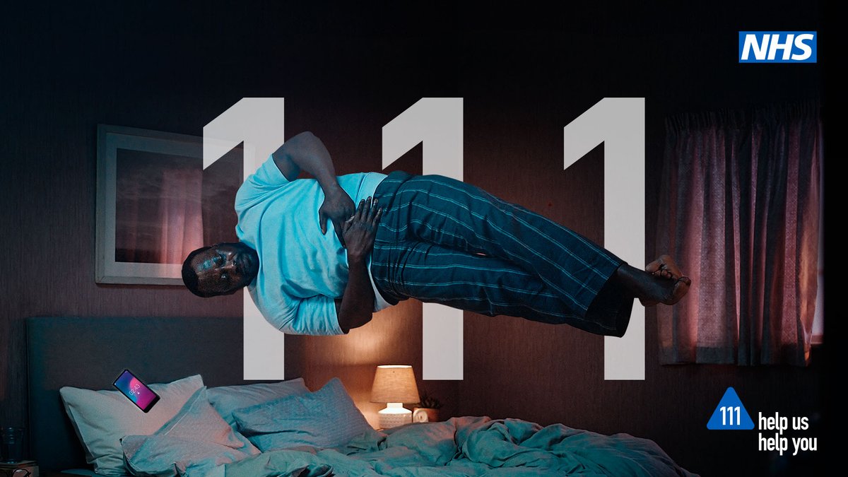 A man is clutching his stomach. The words on the images read "111. Help us help you."
