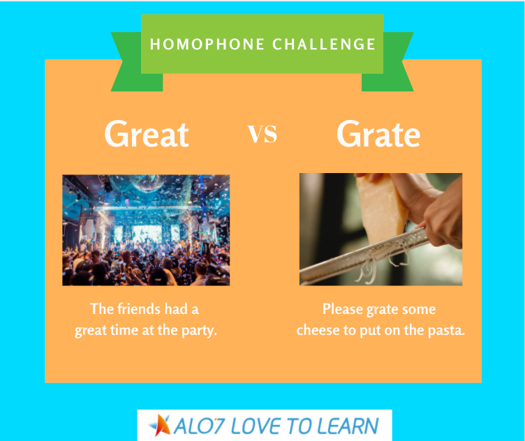 Alo7English's tweet photo. Homophone Challenge: Great or Grate?
Would you have a great or grate time on vacation? What do your students think is correct? Give it a try! https://t.co/jnZFVD18Y0