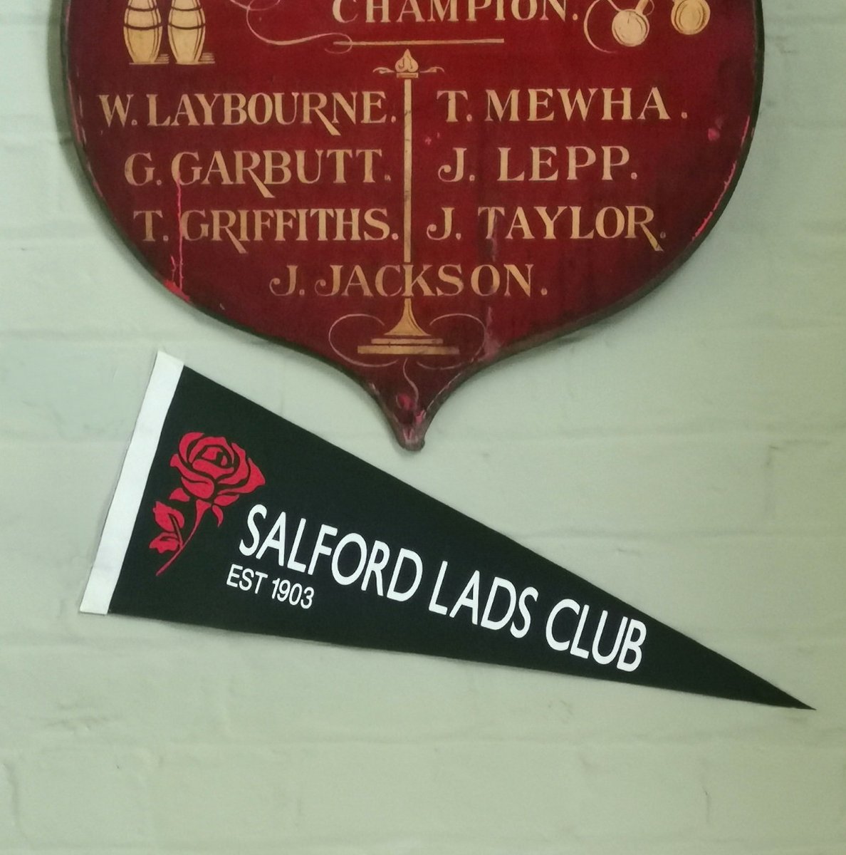 Join us for our next visit open day this Saturday between 11am - 2pm where we will have 10 exclusive SLC pennants priced at £18 made for us by The Pennant People🤩 
#salfordladsclub #sallfordladsandgirlsclub #salford #thesmithsroom #manchestermusicscene <a href="/VisitSalford/">Visit Salford</a>