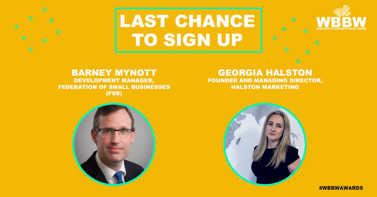 Last chance to register for the first-ever #Wakefield Bounce Back Week Awards LIVE webinar!

Join us tomorrow for this 1-hour free webinar as we celebrate the bravery, hard work and ingenuity we’ve seen throughout our region!

Register Here 👉🏼 bit.ly/2VeIQ7X
