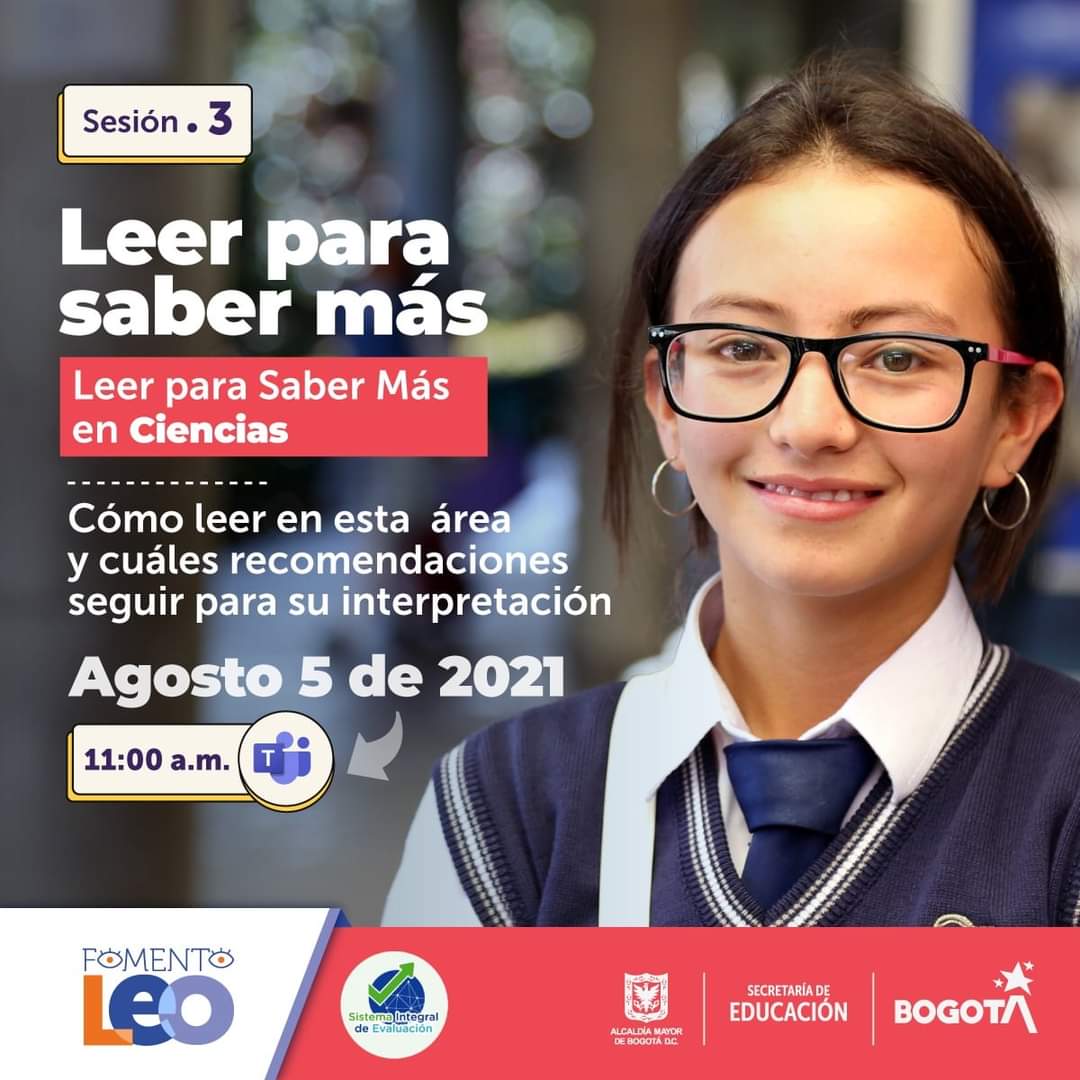 Hoy nos vemos a las 11:00 en #LeerParaSaberMás, un espacio dirigido a estudiantes de 9º, 10º y 11º para brindar recomendaciones para avanzar en los procesos de lectura en Ciencias naturales.

➡️ #Teams

Más info 👉bit.ly/3AeznN8
