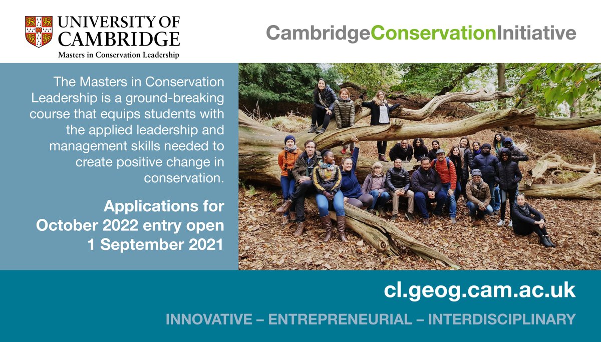 MPhilCL's tweet photo. Just 4 weeks until applications open for the
@Cambridge_Uni #Masters in #Conservation #Leadership 2022. Taught in partnership with @CCI_Cambridge, visit our website to find out more: https://t.co/aWSeQM0GQn
#MiCL22 https://t.co/Q37knyUpsj