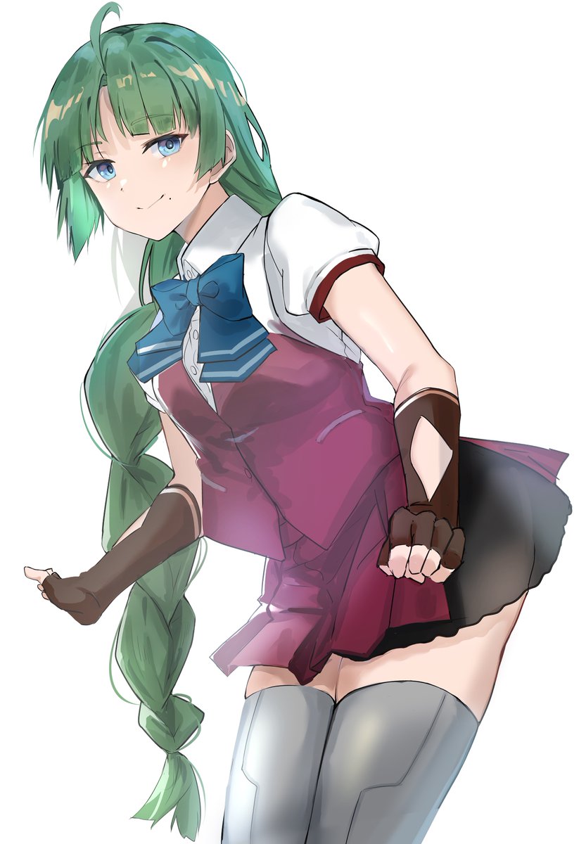 yuugumo (kancolle) 1girl solo mole under mouth green hair long hair braid gloves  illustration images