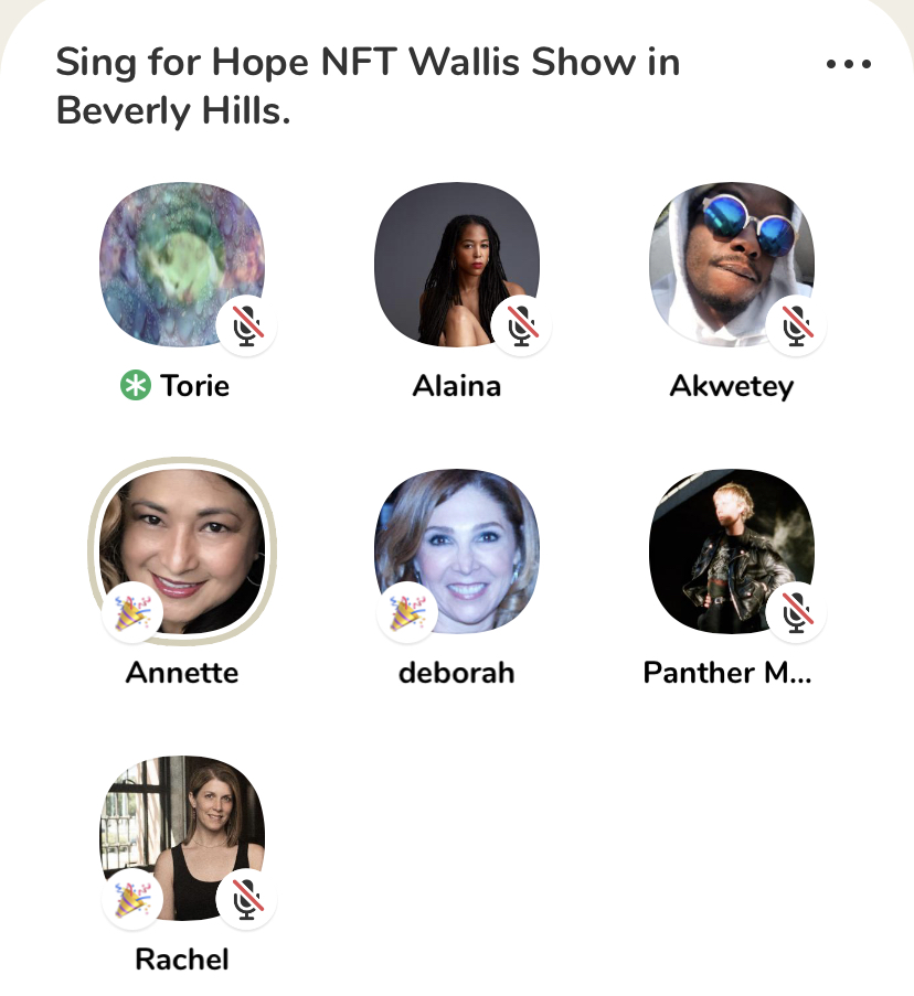 ProjectsTz's tweet image. Great chat today on Clubhouse moderated by @AlainaSimone with artists @Akweteyo + @panthermodern__  discussing their @withFND Aug. 5th NFT drops benefitting @singforhope. Thanks: @FineRachel @TheWallisBH @annettesaleh @deborahfrank21 @CityofBevHills @singforhope.