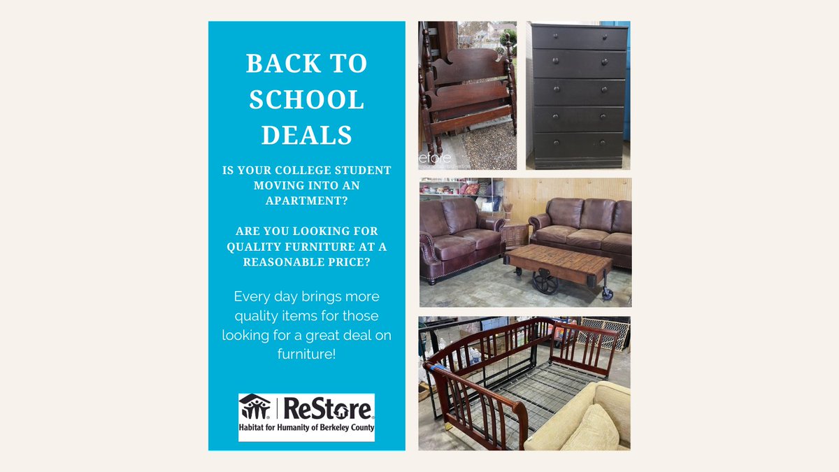 HFHBerkeley's tweet photo. Many reasons to shop at the @HFHBerkeley ReStore but 1⃣ to not overlook is finding #homegood items for the back to college student. Moving from dorm➡️apt, this is the place for you! We have everything u need to furnish your new digs 

Visit us at 1 Belknap-Goose Creek 🛒 https://t.co/wzMSiPw0rD