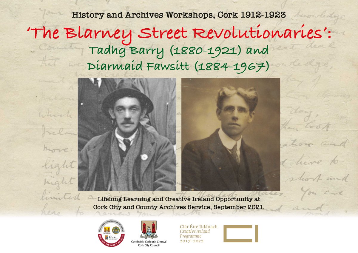 corkarchives's tweet photo. Researchers, history buffs and learners! Creative Ireland and lifelong Learning opportunity! Course of workshops here @corkarchives September on the revolutionary period in Cork. Places limited - apply today! (probably will be done online owing to covid) https://t.co/ZHtyGZnrBd https://t.co/KhbQqAzjra