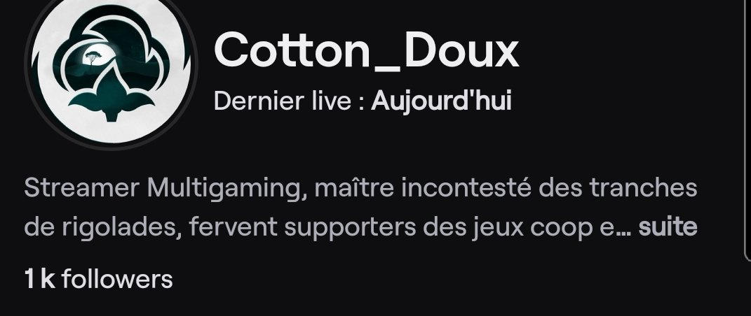 Cotton_Doux's tweet photo. C'est un petit pour l'Homme, mais un grand pas pour le streamer. 

Vous êtes plus de 1000 à me suivre sur Twitch en moins de 7 mois !!

1000 Merci pour votre soutient !

Je vous Fadoli Fort ❤ https://t.co/X8GRPXjZo4