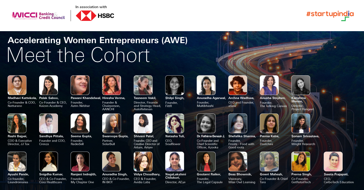 Delighted to present winners of Accelerating Women Entrepreneurs (AWE) program 2021 Congratulations!! And our continuing Best Wishes to all Applicants!! 
#HSBCIndia #WICCIBCC #startupindia #WICCI #HSBCforstartups