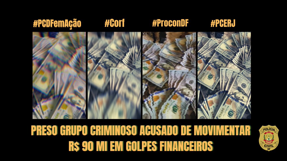pcdf_oficial's tweet photo. #OperaçãoShark: #PCDF prende grupo criminoso que movimentou R$ 90 mi em golpes financeiros. Ação ocorria no DF, RJ, em SP e PE. Foram cumpridos 20 mandados de busca e apreensão e quatro mandados de prisão temporária no DF e RJ. 
Leia mais: https://t.co/RkasrfMTrV  #Corf https://t.co/CrNwFT8d5i