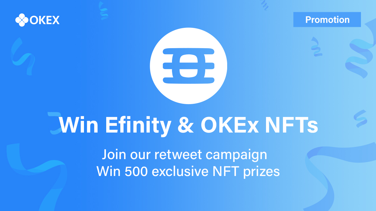 okx's tweet image. 🎉 Join our #NewListing celebration with @efinityio (developed by @enjin) — We're giving away 500 NFTs to our users! 

☑️ Follow @OKEx @JayHao8
☑️ RT 🔄— A QR code will be posted after the number of retweets reached 700!

The first 5️⃣0️⃣0️⃣users to claim prizes 🎁

Let's go!