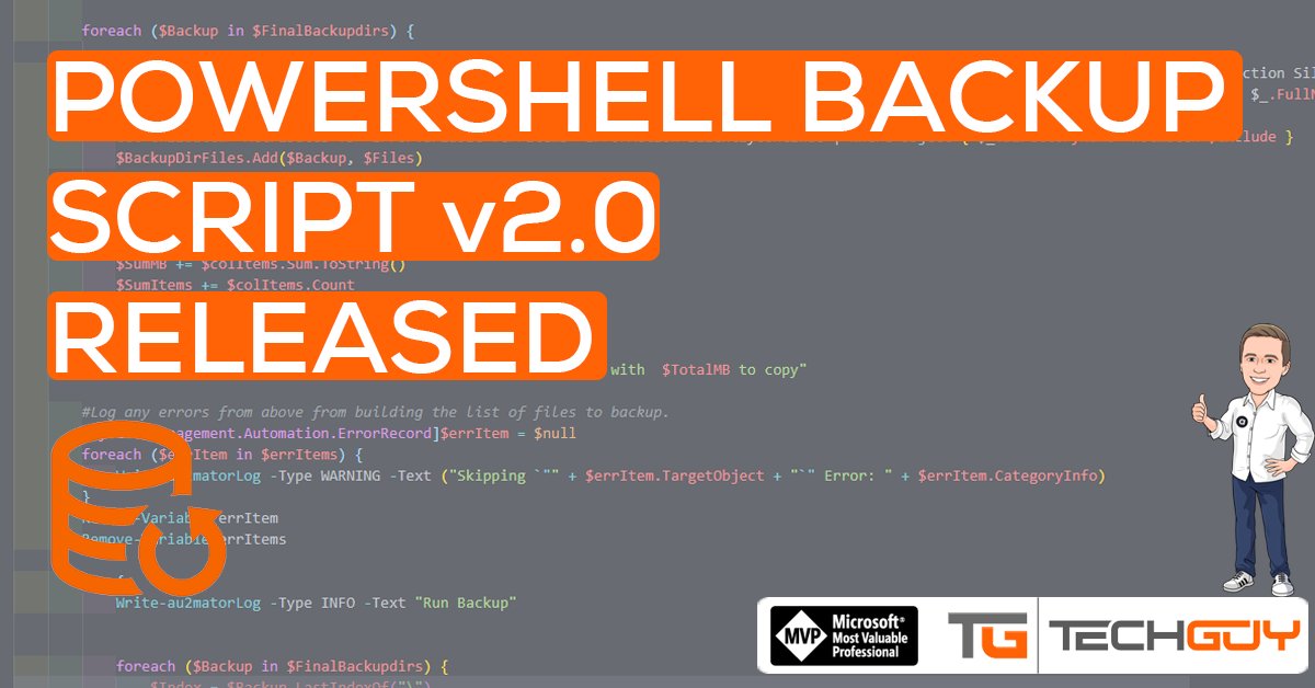 SeidlM's tweet image. NEW BLOG POST: PowerShell BackupScript Version 2.0 released techguy.at/powershell-bac…
#7zip #backup #backupscript #powershell